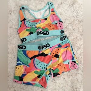 PSD Multicolor Fruit-Print Sports Bra and Boxer Brief Set